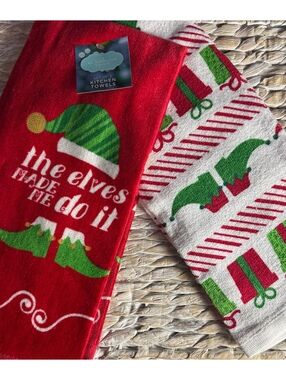 St. Nicholas Square 2-Piece Christmas Kitchen Towel Set - "The Elves Made Me Do